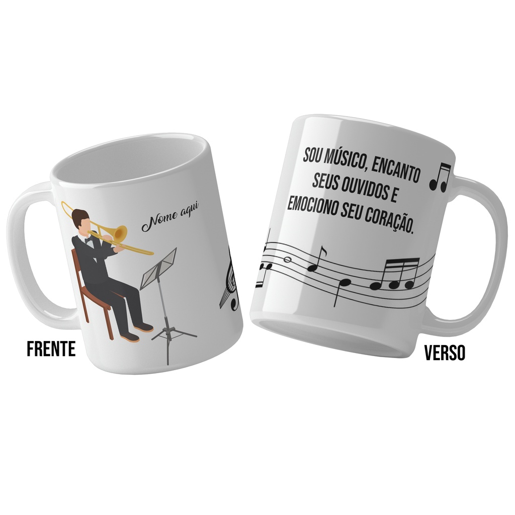 Caneca CCB instrumento musical Trombone 325ml porcelana