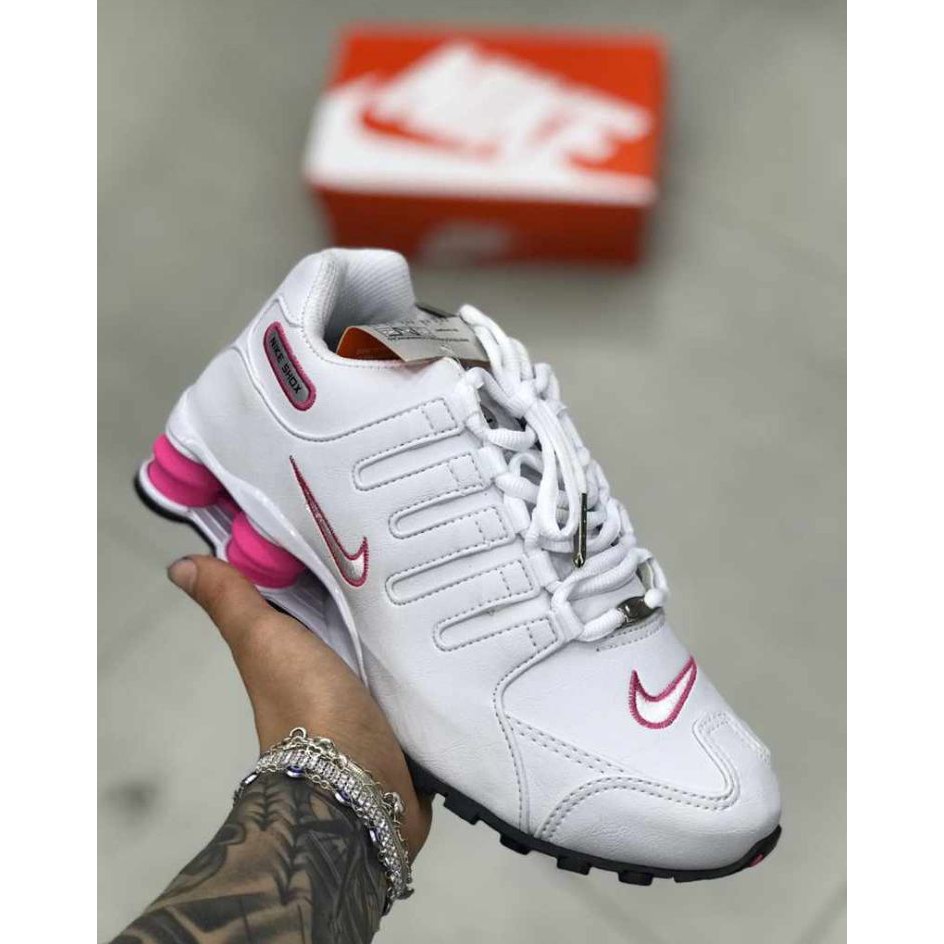 nike shox rosa e branco