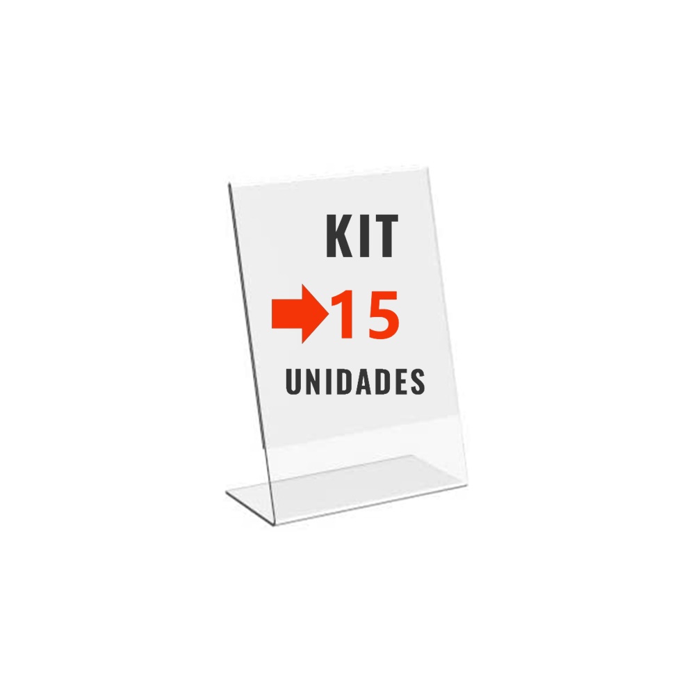 Kit com 15 Display Expositor Acrilico L Tamanho A6 10x15cm Vertical