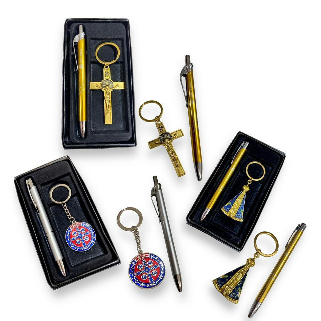 Kit Chaveiro E Caneta Nossa Senhora Aparecida São Bento E Crucifixo em Oferta na Shopee