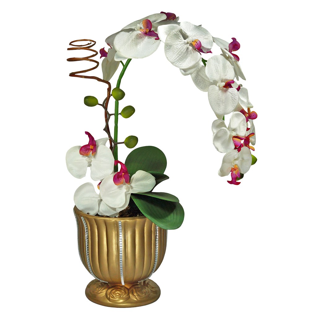 Vaso de Cerâmica Dourado Flor Orquídea Permanente Decorativa | Shopee Brasil
