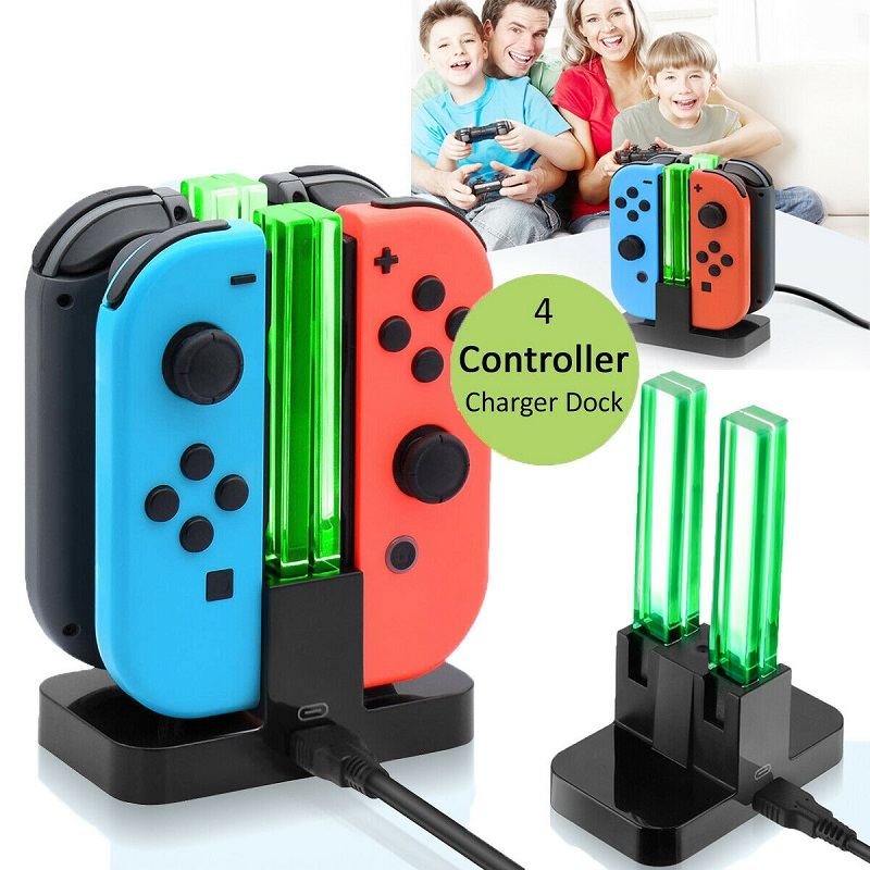 Novo Carregador de Controle 4 com Indicador LED, Estação de Carregamento para Nitendo Switch, Acessórios Joy-con do