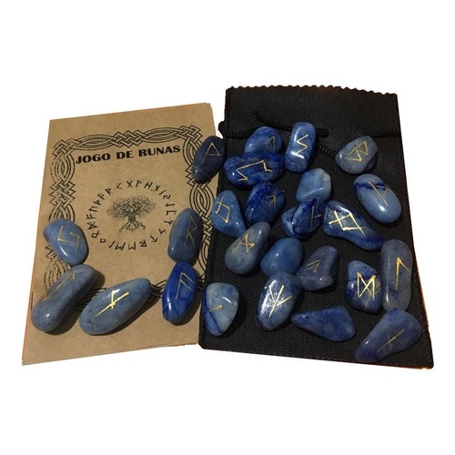 Jogo De Runas Nórdico Celta Futhark  Em Quartzo Azul