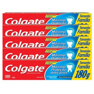 Kit com 5 Cremes Dental Colgate Máxima Proteção Anticáries Tamanho Família 180g