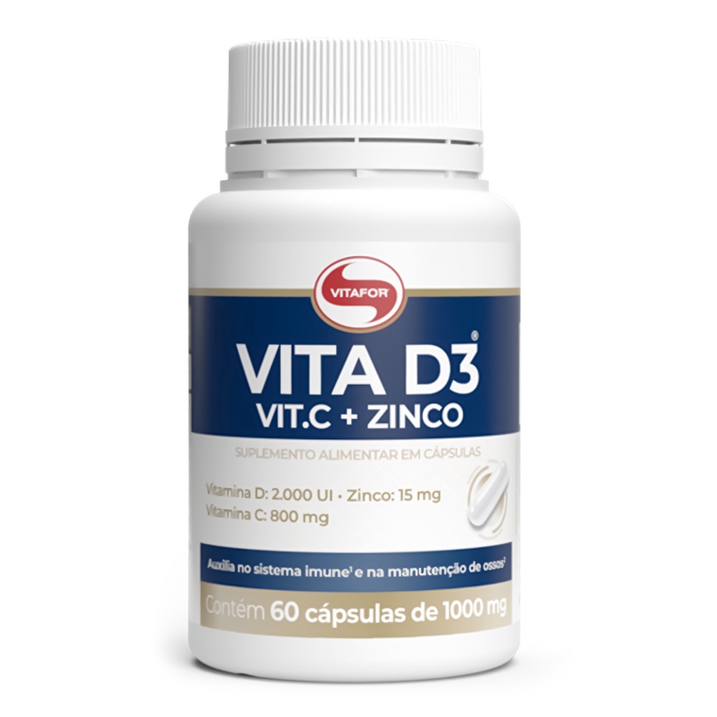 Vitamina D3 1000ui + Vitamina C + Zinco Vitafor 60 Capsulas Imunidade Original