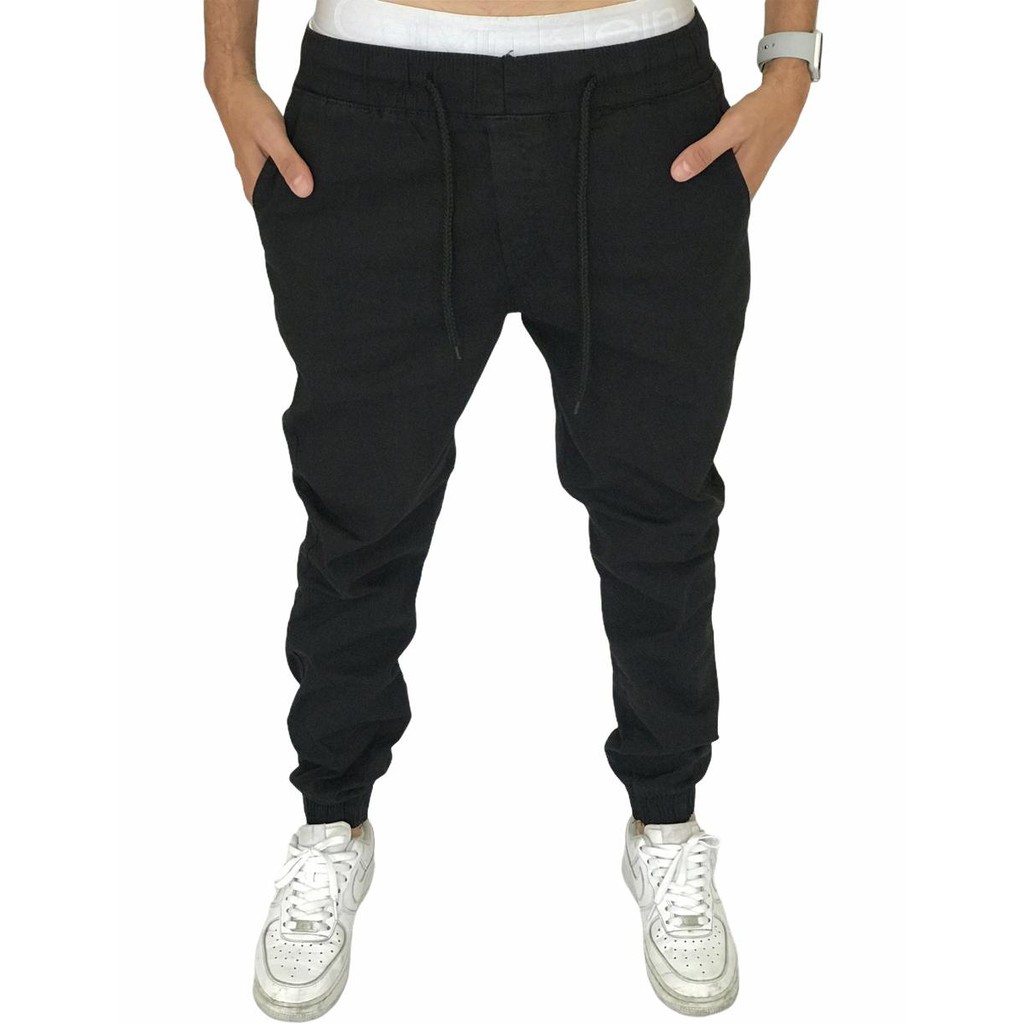 Calça Sarja Jogger Preta Masculina Slim C/ Elástico Premium