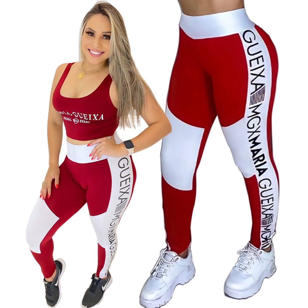 Conjunto Maria Gueixa calça + top cropped Conjunto Academia Esportivo Dry Fit Moda Fitness Feminino Com Elastano