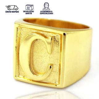 Anel Masculino De Ouro Anel De Letra C Banhado a Ouro 24k Dedeira Letra C