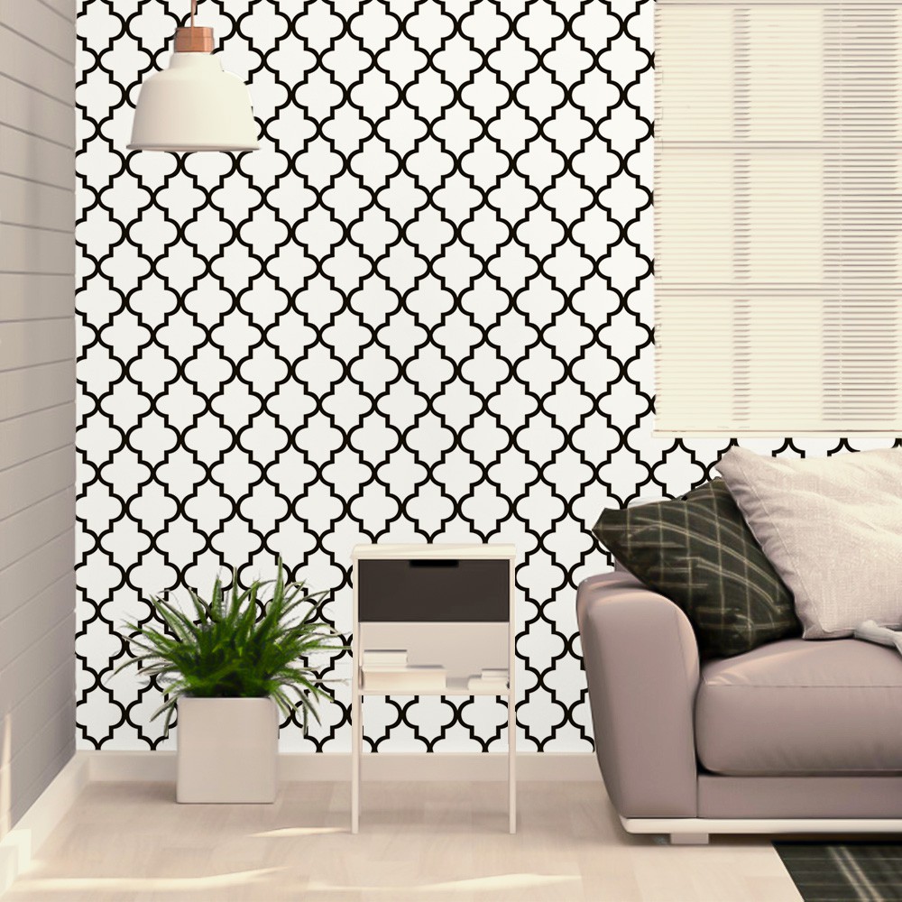 Papel de Parede Adesivo Arabesco Preto No Branco