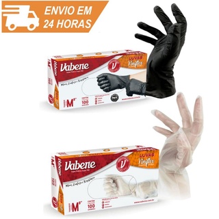 Kit 3 Caixas de Luvas Descartável Viniflex Preta ou Trasparente Vabene Sem Pó Tam. P M G 100 UN CADA