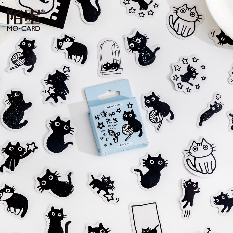 45 Pcs Autocolantes Temáticos Black Cat Stickers Decoração Kawaii Cute Cats Para Planeadores De Laptop em Oferta na Shopee