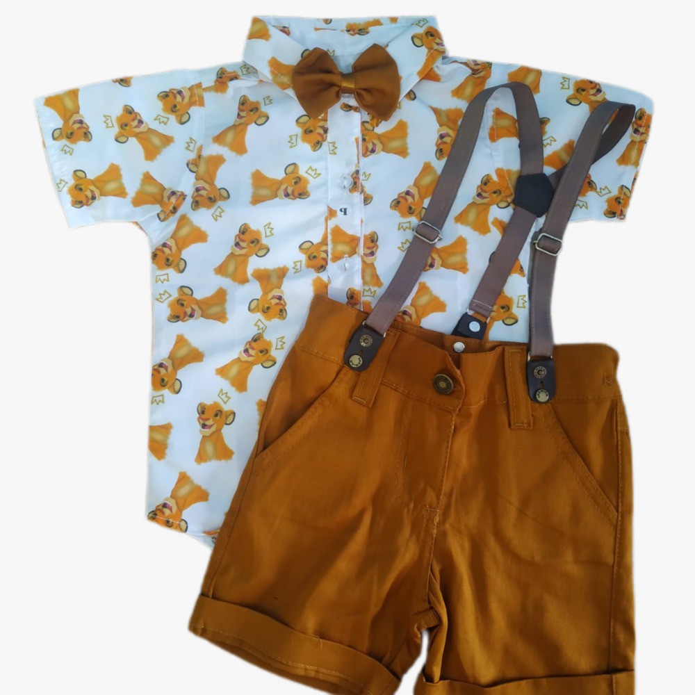 Conjunto social temático com gravata e suspensório, conjunto social infantil temático