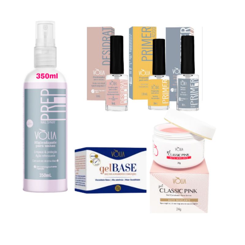 Kit Alongamento de Unhas Vólia Preparadores + Gel Base + Gel Classic