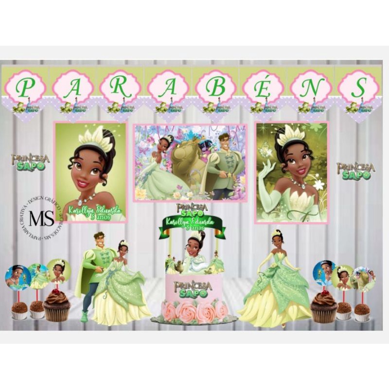 Kit Festa Princesa Tiana e o Sapo Personalizado Só um Bolinho | Mesversário Aniversário | 40 itens | Decoração