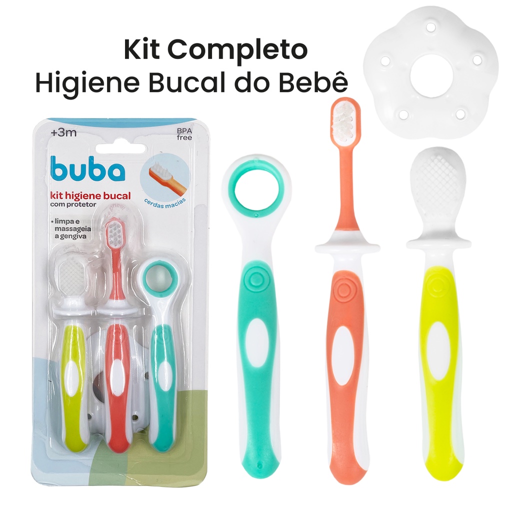 Escova de Dente Bebê Silicone Kit Higiene Bucal Completo Raspador de Língua Infantil Massageador de Gengiva em Oferta na Shopee