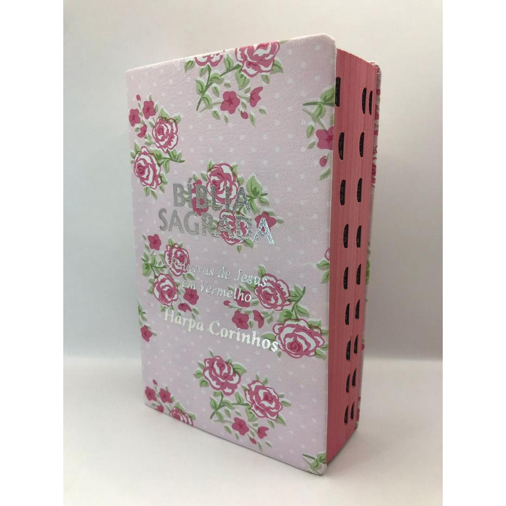 biblia sagrada Tamanho médio 12,5x19 cm Com Harpa palavras de Jesus em vermelho Capa flor rosa em Oferta na Shopee