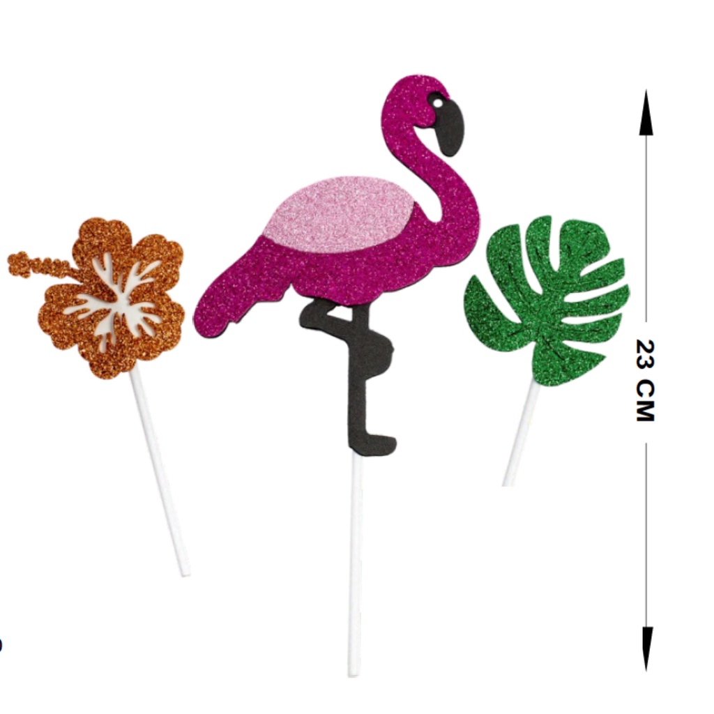 Topo de bolo decorativo Flamingo 3 Peças EVA Glitter 23 cm Vivarte - Inspire sua Festa Loja