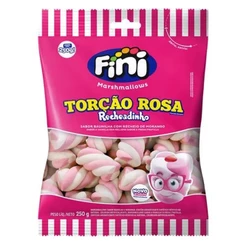 Marshmallow Torção Rosa Recheado Morango 250g - Fini