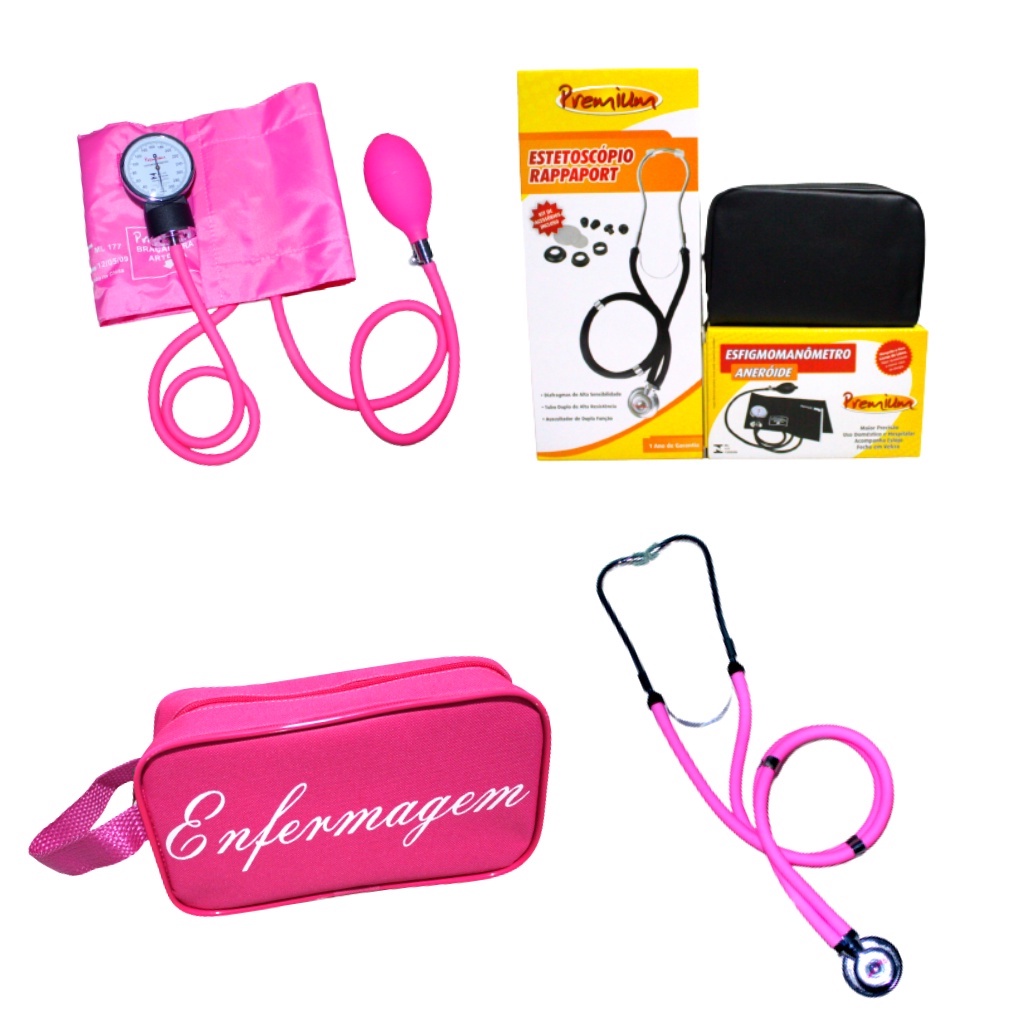 Kit de Enfermagem- Premium Estetoscópio Duplo Rappaport e Esfigmomanômetro + Estojo Personalizado (3 Itens)