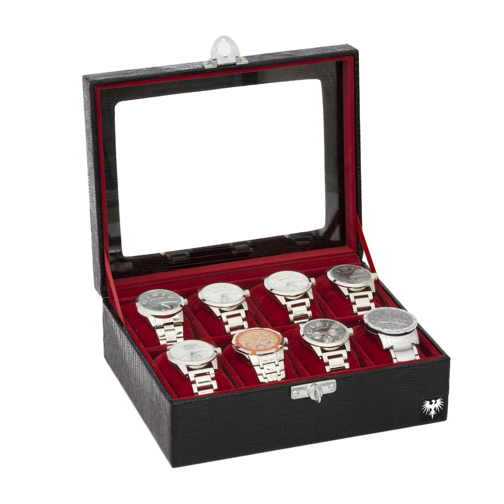 Porta Relógio Total Luxo Estojo Couro Ecológico 8 Nichos