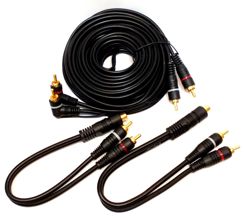 Kit Cabo RCA 5 Metros e 2 Y 2M/1F Banhados a Ouro Mono Blindagem Semi Blindado Para Módulo Amplificador