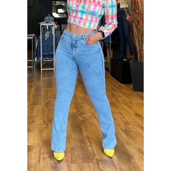 calça jeans feminina flare clara lisa wissam jeans