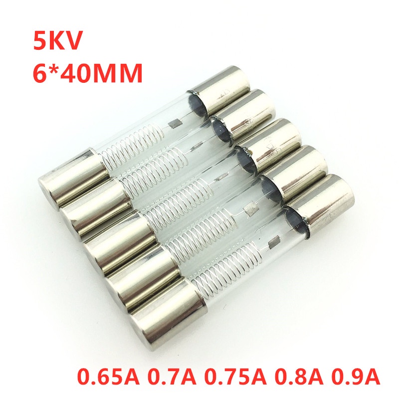 5 Pçs/Lote 5KV Fusível Do Forno De Microondas 6x40mm 0.65A 0.7A 0.75A 0.8A 0.9A Tubo De Vidro 5000V 650MA 6x40mm De Alta Pressão