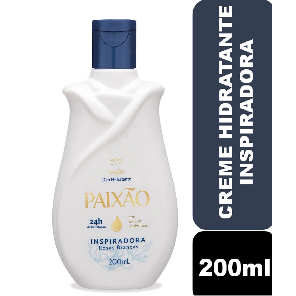 Creme Hidratante Corporal Paixão Inspiradora com Óleo de Amêndoas Rosas Brancas 200ml (Creme Paixao) em Oferta na Shopee