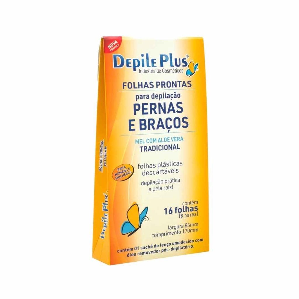 Folhas Prontas Para Depilação Pernas e Braços Mel com Aloe Vera Depile Plus 16 folhas em Oferta na Shopee