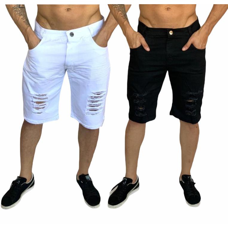 short branco jeans masculino