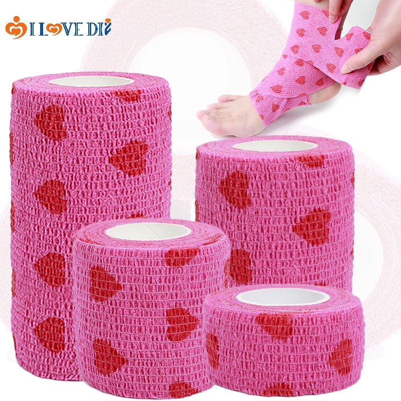 1 Pçs Bandagem Elástica Auto Adesiva Com Estampa De Coração Vermelho/Não Tecido Respirável Flexível Para Dedo