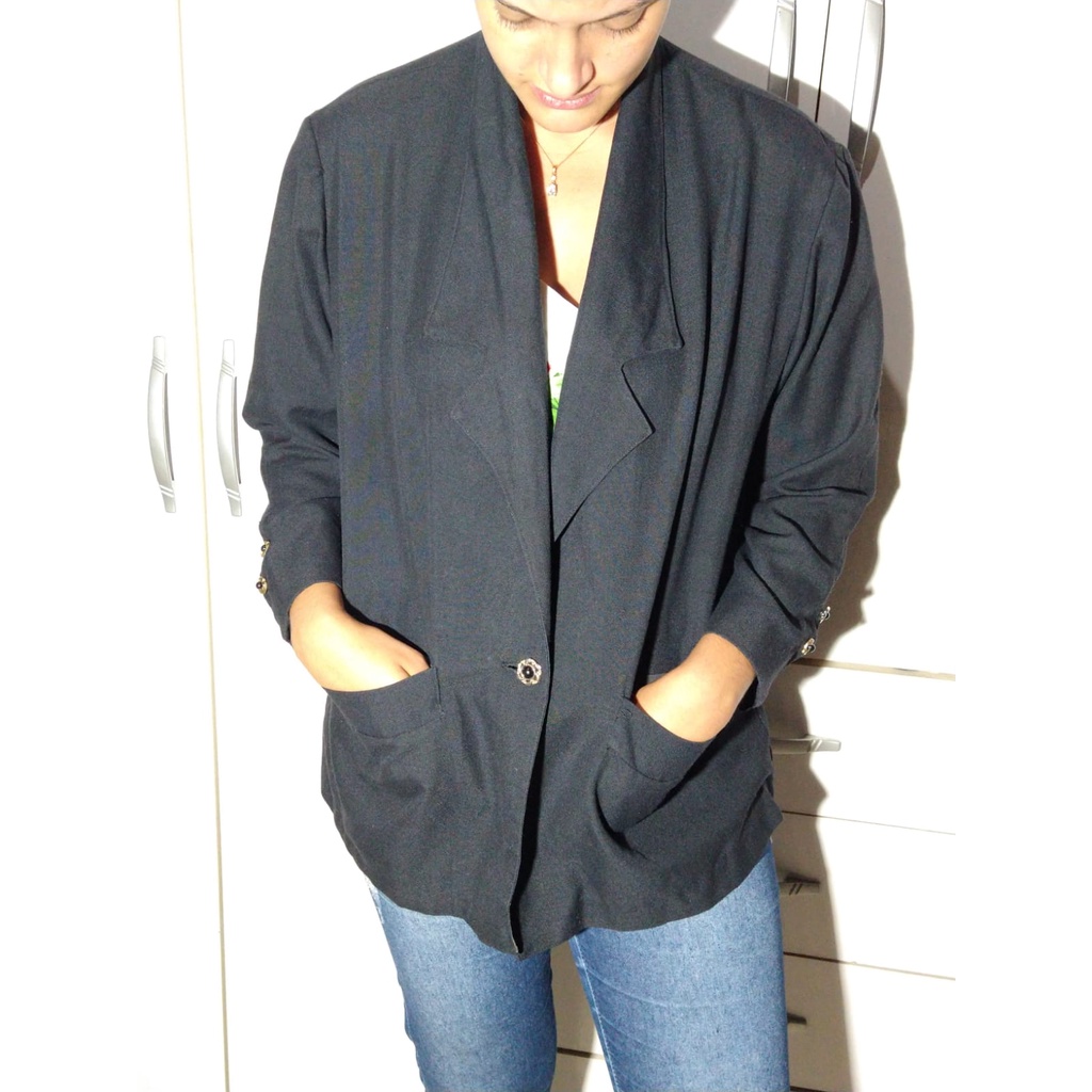 Tyranny Measurable acidity Blazer feminino preto de linho , com botões dourados, gola italiana |  Shopee Brasil