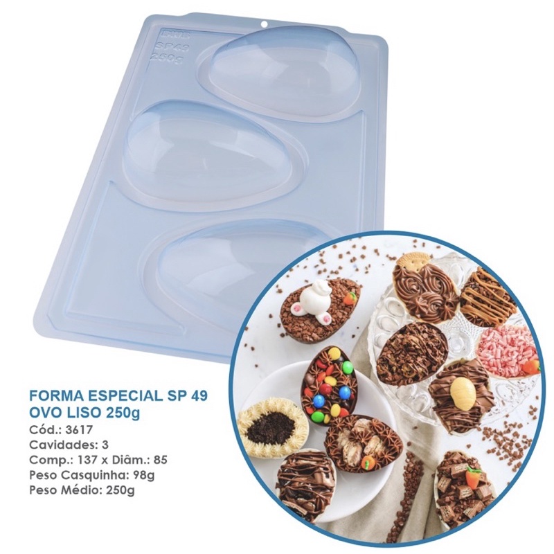 FORMA BWB SILICONE (3 PARTES) CÓD.:3617 SEMIPROFISSIONAL OVO DE PÁSCOA 250g. - Home & Living