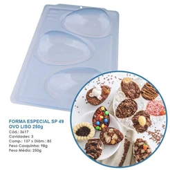 KIT 5 FORMAS OVO DE PÁSCOA 250 GRAMAS SP SEMIPROFISSIONAL COD 3617 SILICONE 3 PARTES (CHOCO)