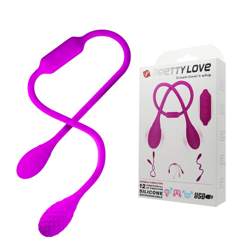 Vibrador Recarregável Duplo Unissex com 12 Modos de Vibração, 2 Motores e Resistente à Água - Pretty Love Dream Lovers Whip | 65 x 3,5 cm