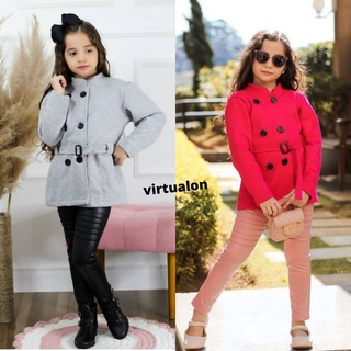 Casaco feminino infantil blusa de frio (Tamanho: 4 ao 14) sobretudo menina.