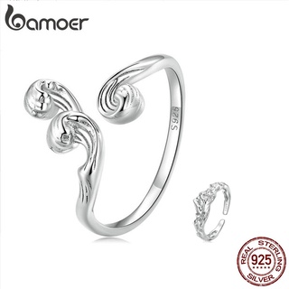 Bamoer Anel Aberto De Prata 925 Ajustável Vows of Eterna Amor Casal Anéis Jóias Para Mulheres Homens Acessórios Da Moda