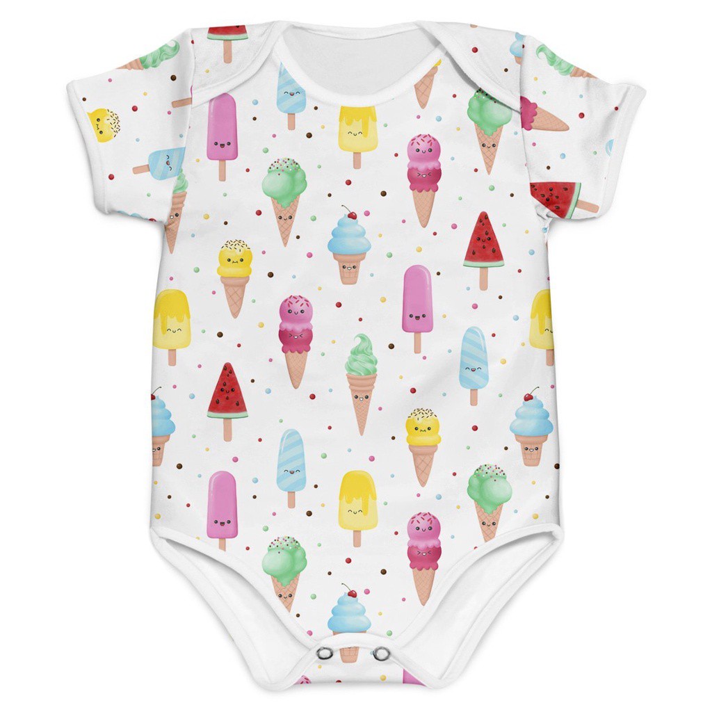 Body Bebê Menina Manga Longa Sorvetinhos MiniBoo Proteção Solar 50+