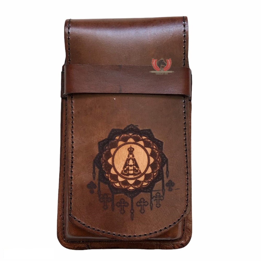 Capa para celular Bainha de couro Legítimo Com Estampa Nossa Senhora Aparecida com a Tampa Maior C07