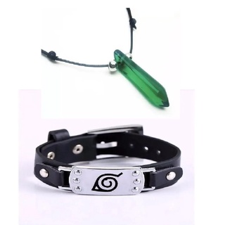 Colar Naruto Tsunade Verde Pedra Hokage Hashirama + Pulseira Folha