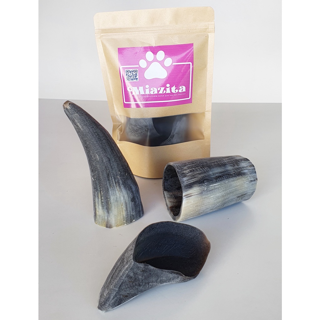 Kit Miazita Mordedores Naturais - 01 chifre + 01 ponta de chifre + 01 casco bovino