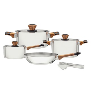 Jogo de Panelas Tramontina Brava Aço Inox Acabamento Efeito Amadeirado 4 Peças + Pegador de Massa em Oferta na Shopee