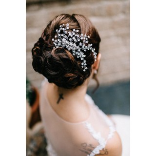 arranjo noiva grinaldas cristais prata flor penteado cabelo casamento em Oferta na Shopee