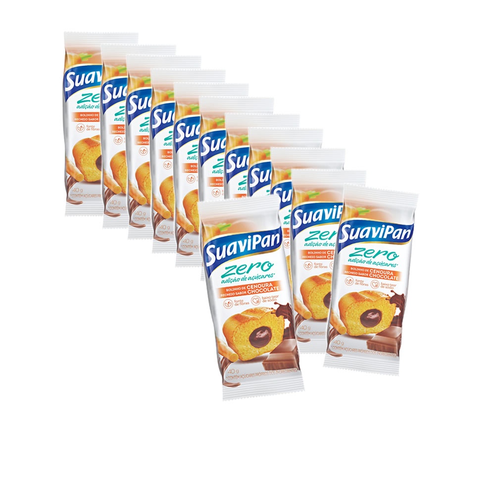 Bolinho de Cenoura Recheio de Chocolate Zero com 12 un de 40g - Suavipan em Oferta na Shopee