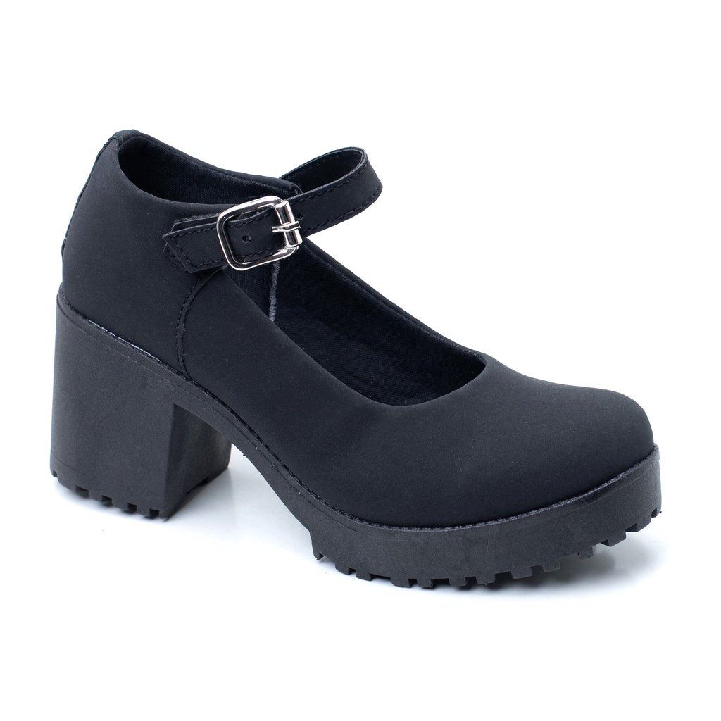 Sapato Mary Jane Feminino Salto Alto Quadrado com Fivela Ajustável em Oferta na Shopee