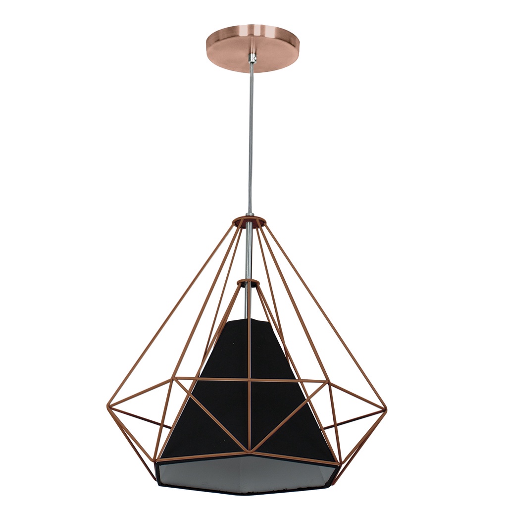 Pendente Aramado Piramidal 37cm Cobre com Cupula Preta