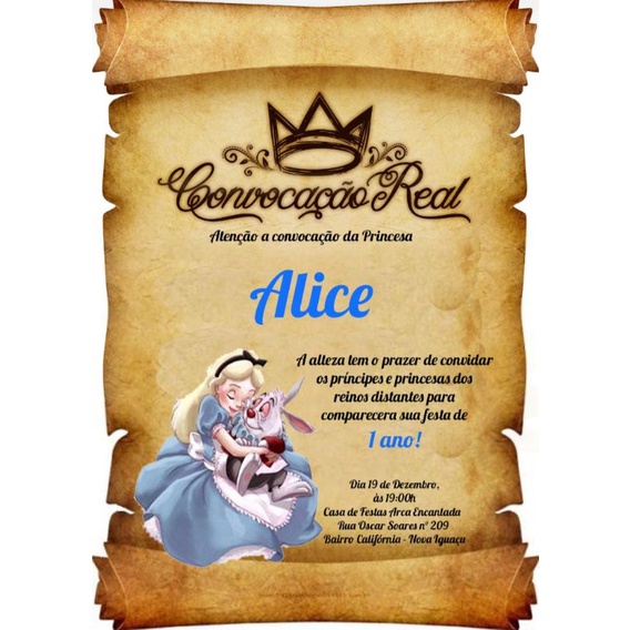 10 convite papiro Alice no país das maravilhas