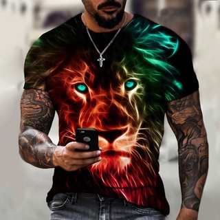 Camiseta De Verão Masculina 3D Lion Print Summer Oversized fashion Streetwear Harajuku Manga Curta Pescoço Redondo