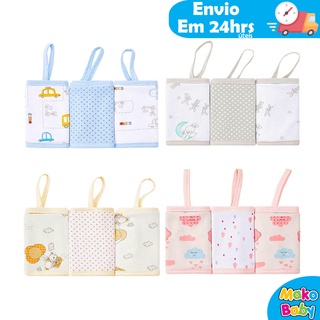 Kit 3 Pano de Boca Bebê Babete Alta Qualidade Papi Malha 28cm x 28cm com Prendedor de Chupeta 100% algodão