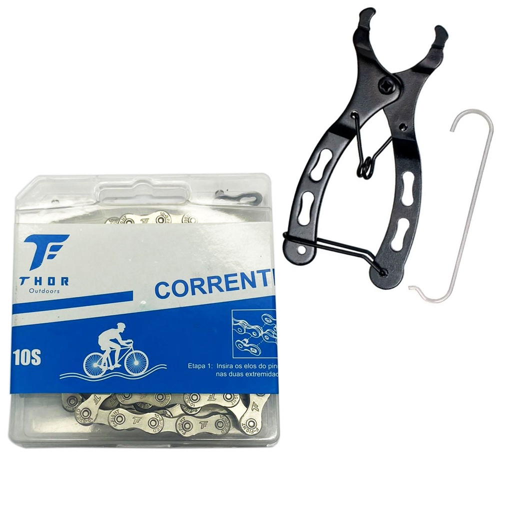 Kit Ferramenta Mini Alicate Remoção Power Link + Corrente 10v 116 Elos Missing Link 10s Thor